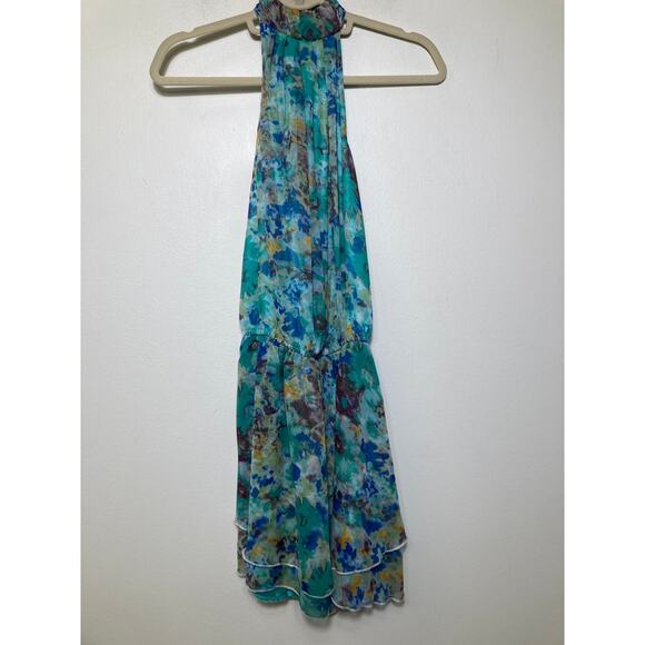 Ya Los Angeles Green Water Color Print Knee Length Halter Dress Sz S - Picture 1 of 2